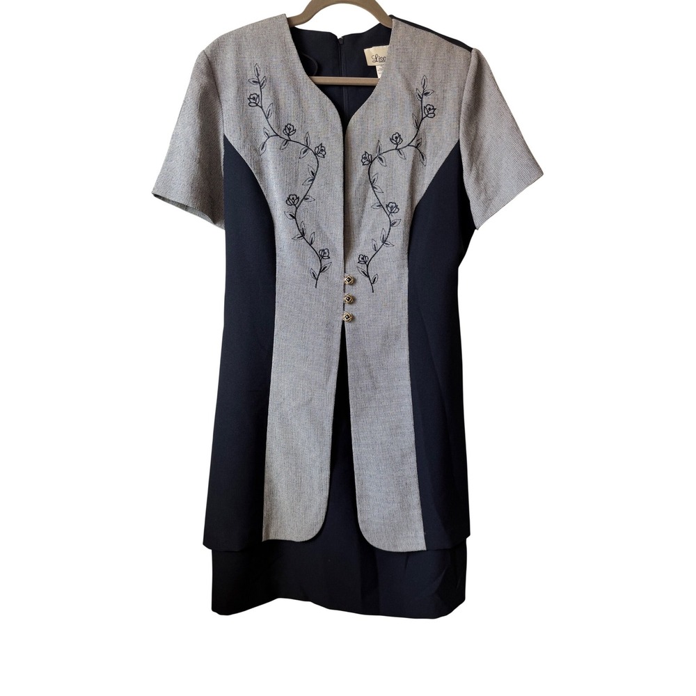 Lisa Jo Navy Blue Embroidered V‎ Neck Short Sleeve Size 12